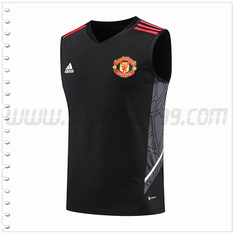 Camiseta Entrenamiento Sin Mangas Manchester United Negro/Gris 2022 2023