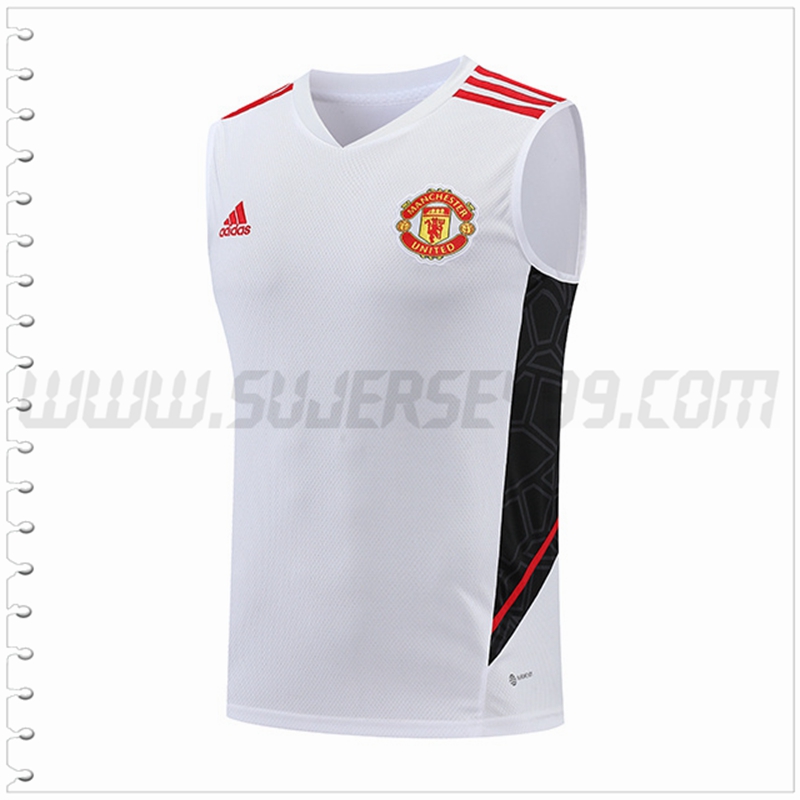 Camiseta Entrenamiento Sin Mangas Manchester United Blanco/Negro 2022 2023