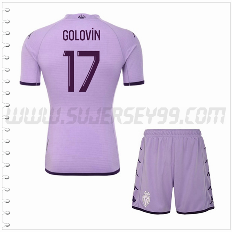 Equipacion del AS Monaco GOLOVIN #17 Ninos 2022 2023