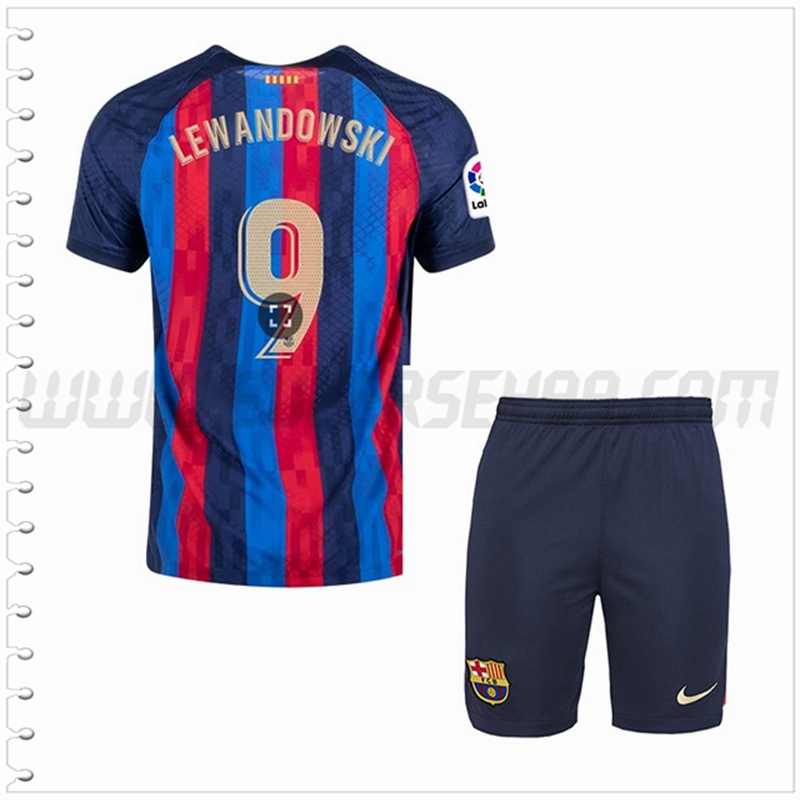 Equipacion del FC Barcelona LEWANDOWSKI #9 Ninos 2022 2023