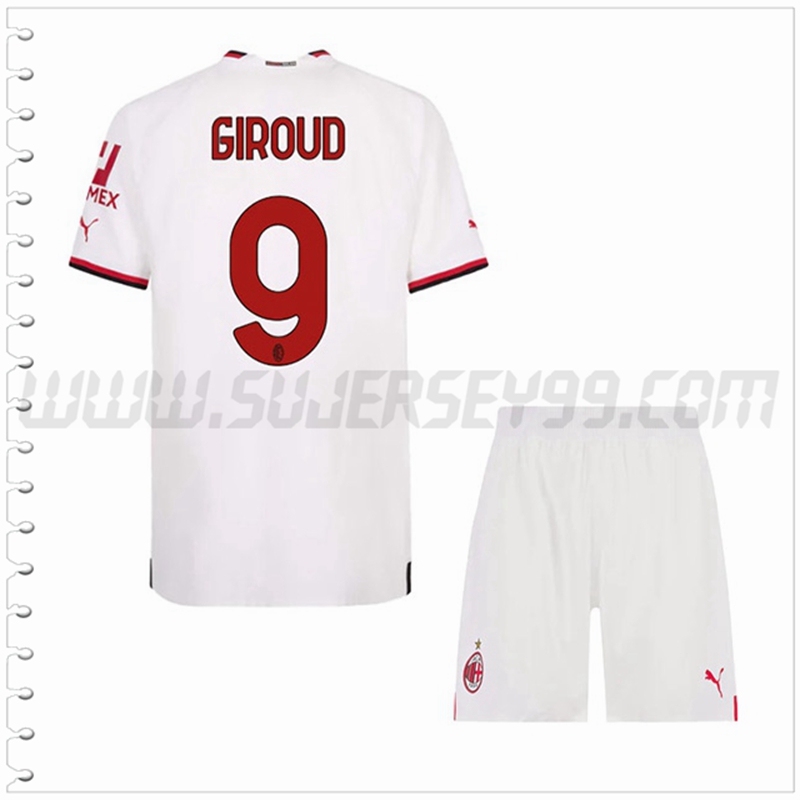 Equipacion del AC Milan GIROUD #9 Ninos 2022 2023