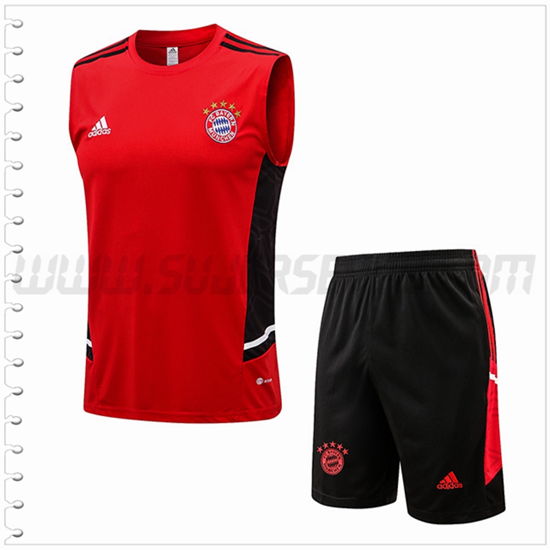 Camiseta Entrenamiento Sin Mangas Bayern Munich + Pantalones Cortos Rojo/Negro 2022 2023