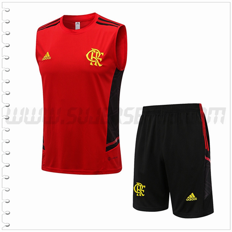 Camiseta Entrenamiento Sin Mangas Flamenco + Pantalones Cortos Rojo 2022 2023