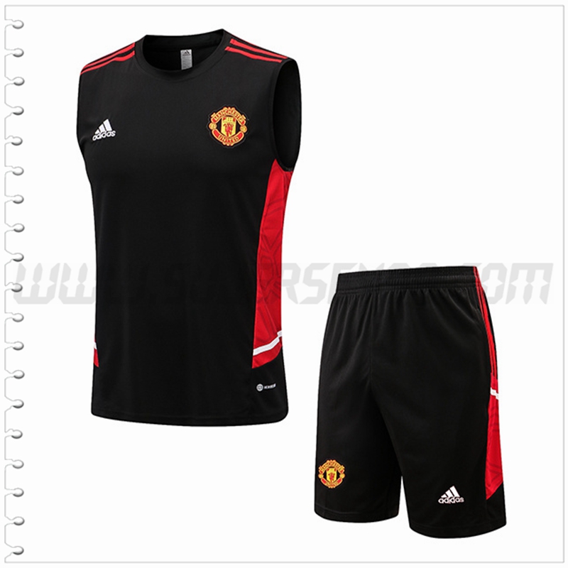 Camiseta Entrenamiento Sin Mangas Manchester United + Pantalones Cortos Negro 2022 2023