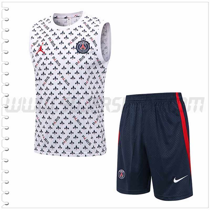 Camiseta Entrenamiento Sin Mangas Jondan PSG + Pantalones Cortos Blanco/Negro 2022 2023