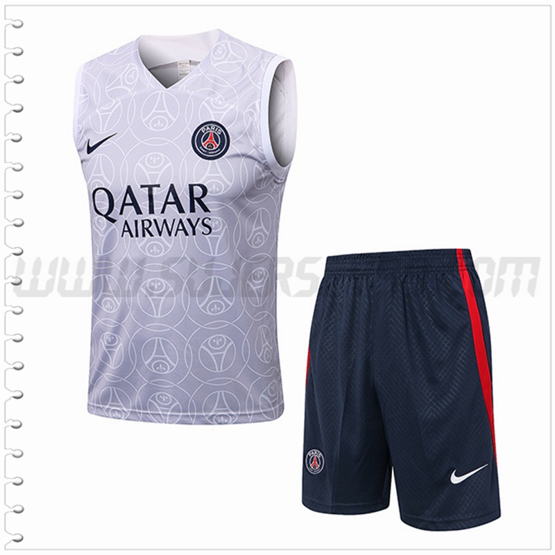 Camiseta Entrenamiento Sin Mangas PSG + Pantalones Cortos Blanco/Gris 2022 2023