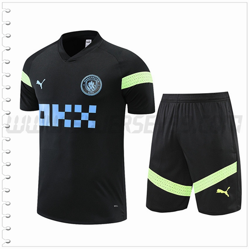 Camiseta Entrenamiento Manchester City + Pantalones Cortos Negro 2022 2023