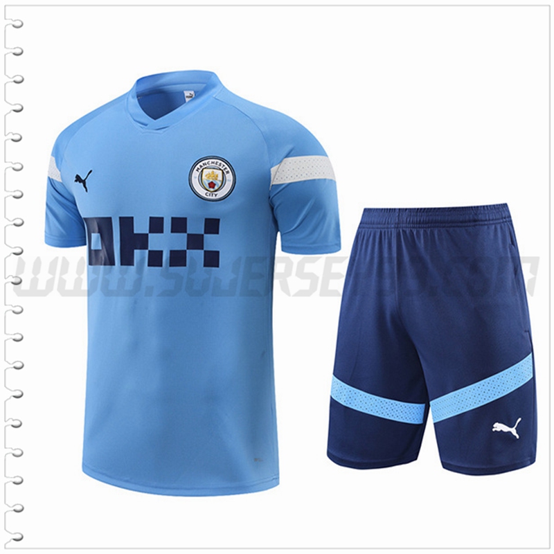 Camiseta Entrenamiento Manchester City + Pantalones Cortos Azul 2022 2023