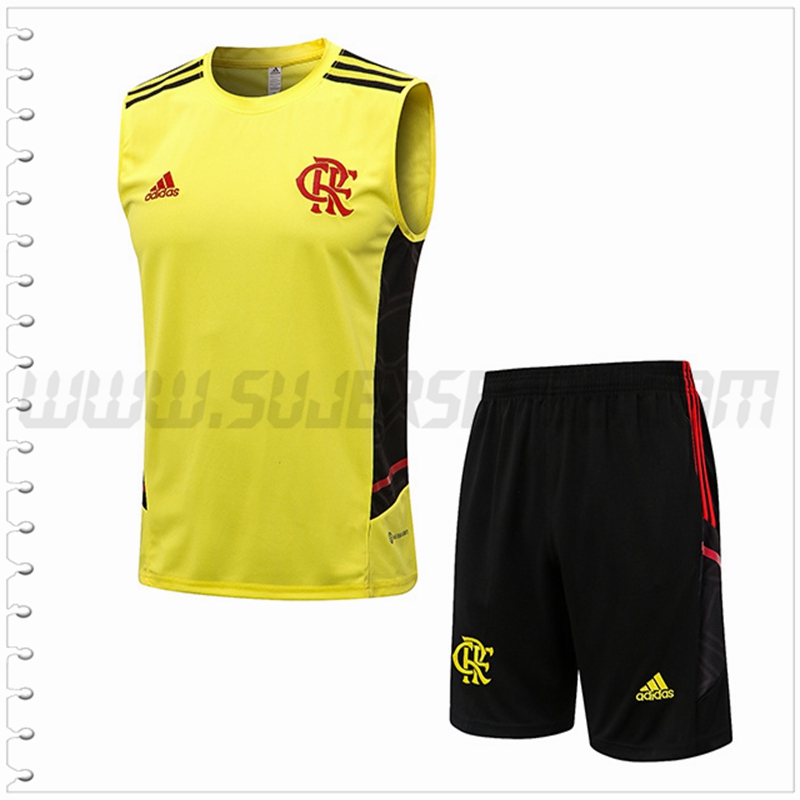 Camiseta Entrenamiento Sin Mangas Flamenco + Pantalones Cortos Amarillo 2022 2023