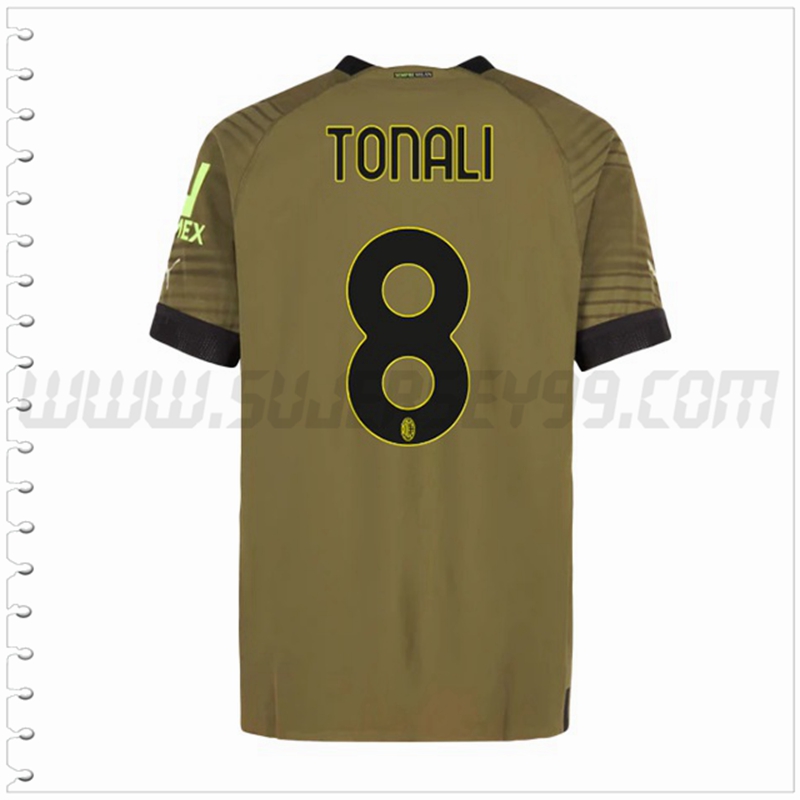 Tercera Camiseta Futbol AC Milan TONALI #8 2022 2023