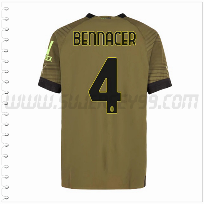 Tercera Camiseta Futbol AC Milan BENNACER #4 2022 2023