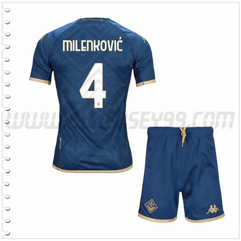 Equipacion del ACF Fiorentina MILENKOVIĆ #4 Ninos 2022 2023