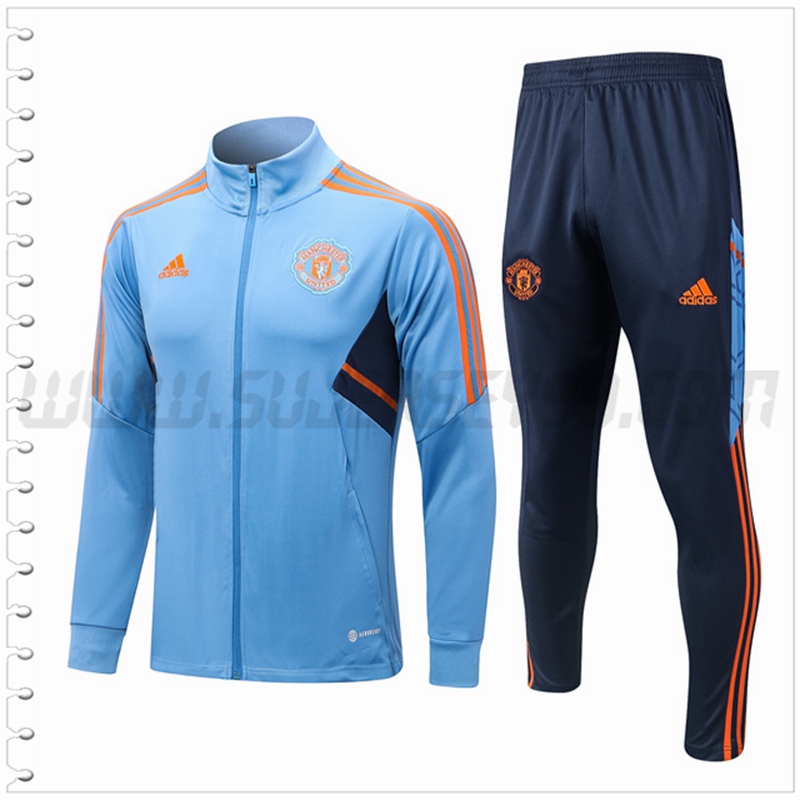 Chaqueta Chandal Futbol Manchester United Azul claro 2022 2023