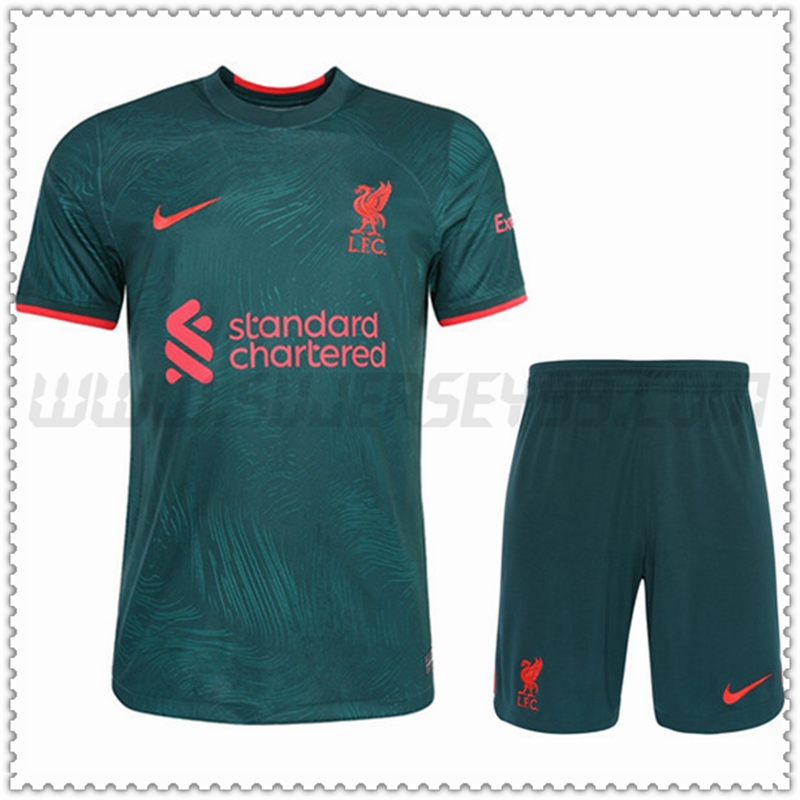 Tercera Nuevo Camiseta FC Liverpool Ninos Verde 2022 2023