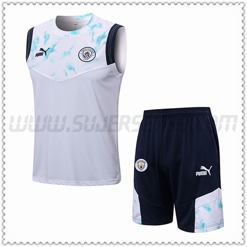 Camiseta Entrenamiento Manchester City + Pantalones Cortos Blanco 2022 2023