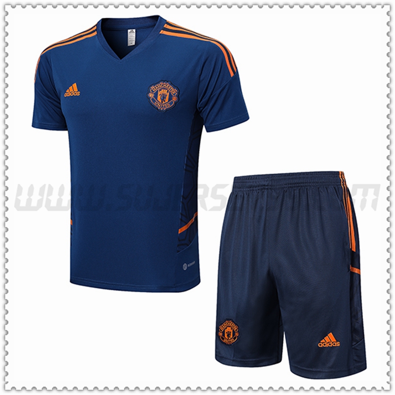 Camiseta Entrenamiento Manchester United + Pantalones Cortos Azul Marino 2022 2023