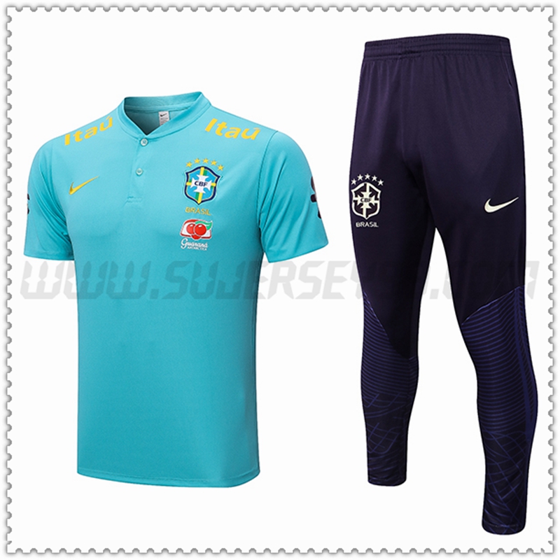 Polo Futbol Brasil + Pantalones Azul claro 2022 2023