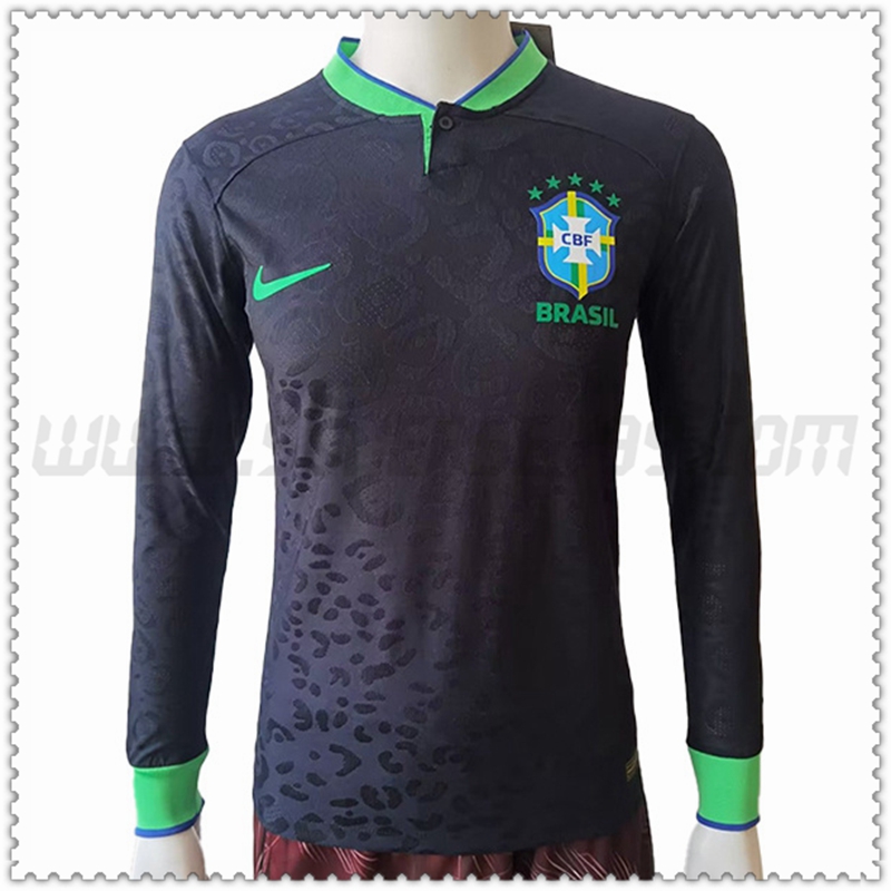 Nuevo Camiseta Equipo Brasil Manga Larga Negro 2022 2023