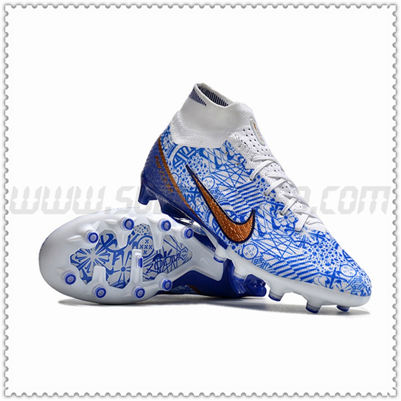 Nike Zapatos de Futbol Air Zoom Mercurial High Gang Superfly IX Elite AG Azul/Blanco