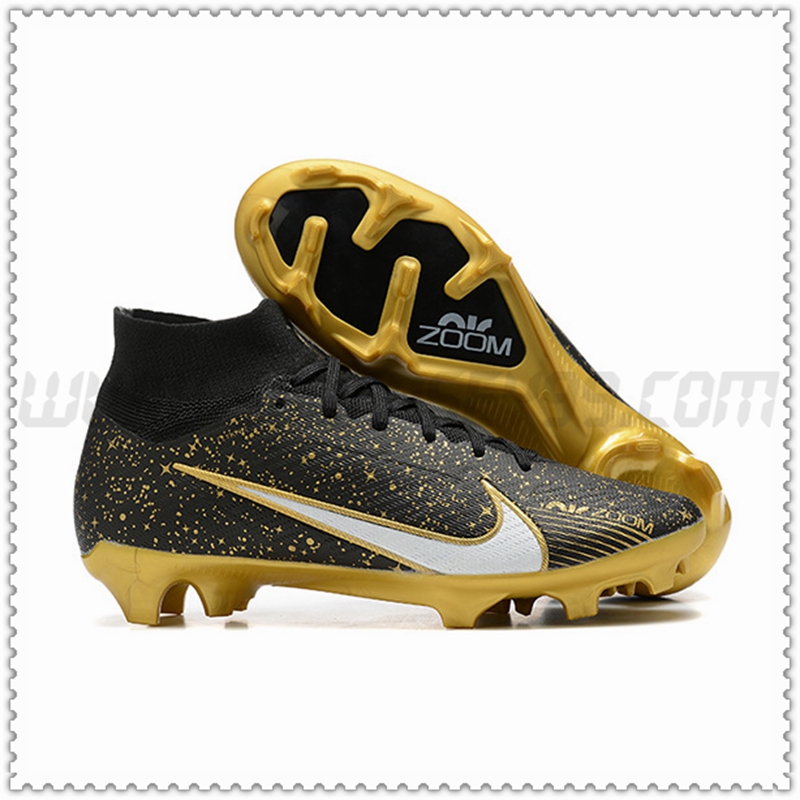 Nike Zapatos de Futbol Air Zoom Mercurial High Gang Superfly IX Elite FG Negro/Dorado
