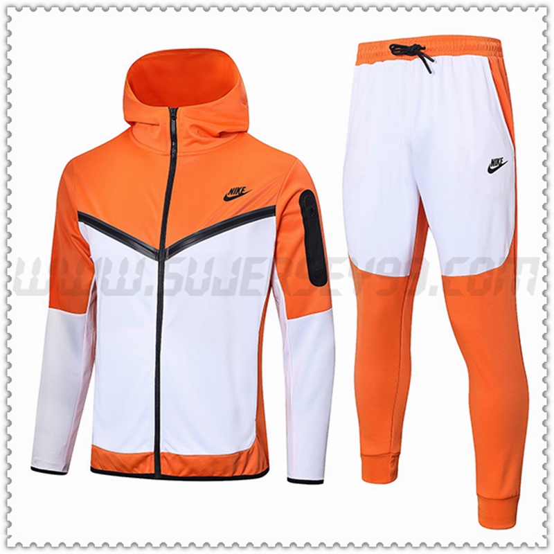 Rompevientos con Capucha Chandal Futbol NIKE Blanco/Naranja 2022 2023