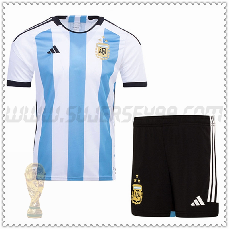 Camiseta Futbol Argentina 3 estrellas Primera + Pantalones Cortos 2022 2023