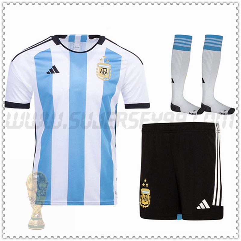 Camiseta Futbol Argentina 3 estrellas Primera (Pantalones + Calcetines) 2022 2023