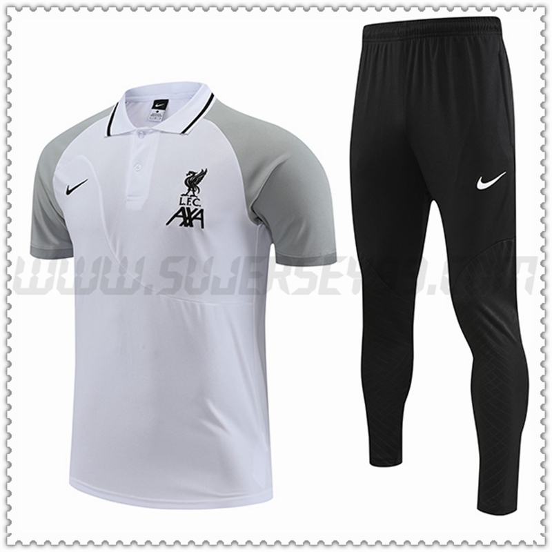 Polo Futbol FC Liverpool + Pantalones Blanco/Gris 2022 2023