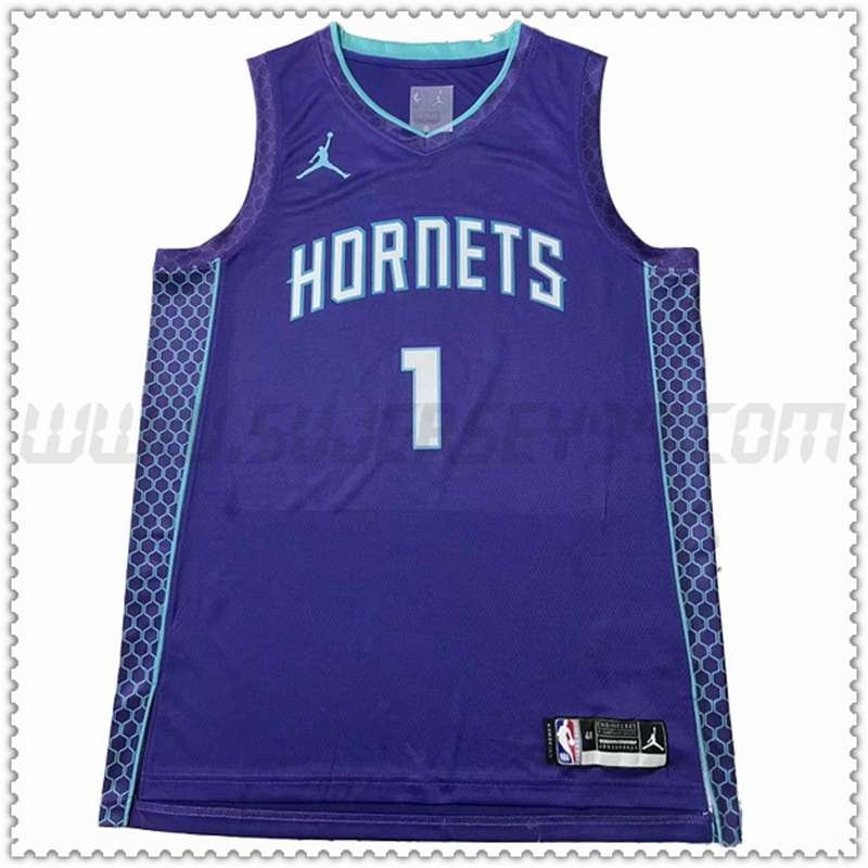 Camiseta Detroit Charlotte Hornets (BALL #1) 2022 2023 Azul