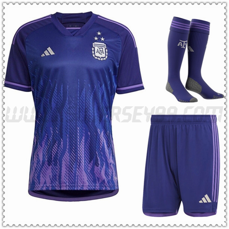 Camiseta Futbol Argentina 3 estrellas Segunda (Pantalones + Calcetines) 2022 2023