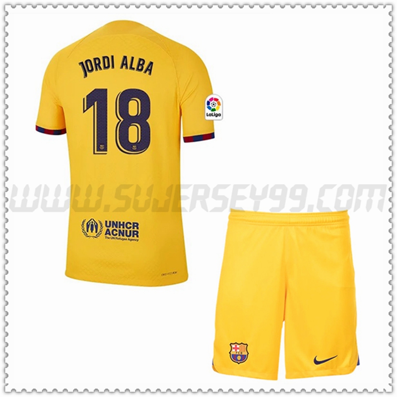 Equipacion del FC Barcelona JORDI ALBA #18 Cuatro Ninos 2022 2023