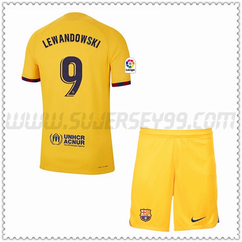 Equipacion del FC Barcelona LEWANDOWSKI #9 Cuatro Ninos 2022 2023