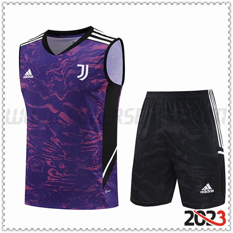 Camiseta Entrenamiento Sin Mangas Juventus + Pantalones cortos Púrpura 2023 2024