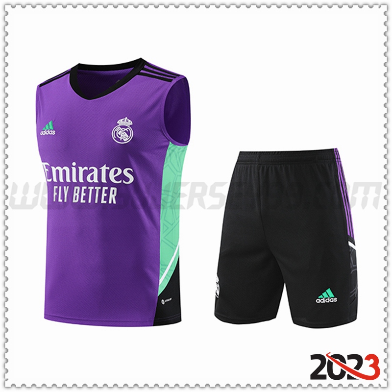 Camiseta Entrenamiento Sin Mangas Real Madrid + Pantalones cortos Púrpura 2023 2024