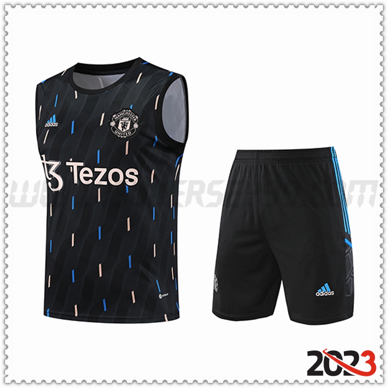 Camiseta Entrenamiento Sin Mangas Manchester United + Pantalones cortos Negro 2023 2024