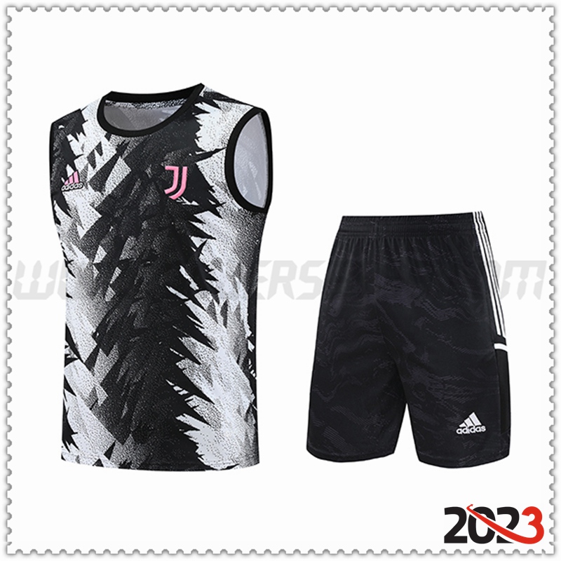 Camiseta Entrenamiento Sin Mangas Juventus + Pantalones cortos Negro/Blanco 2023 2024