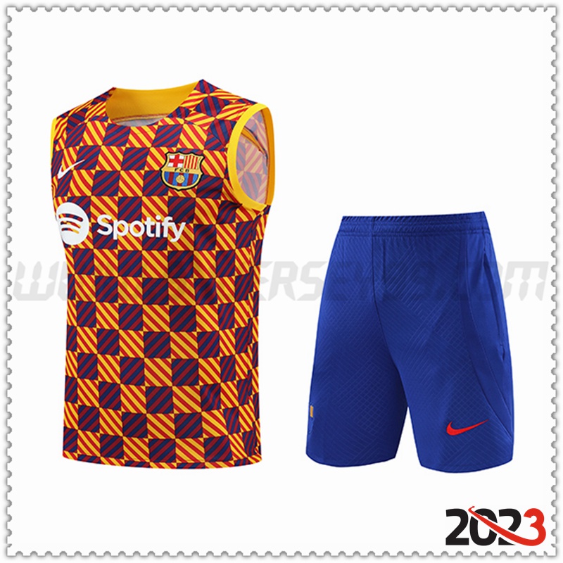 Camiseta Entrenamiento Sin Mangas FC Barcelona + Pantalones cortos Amarillo 2023 2024