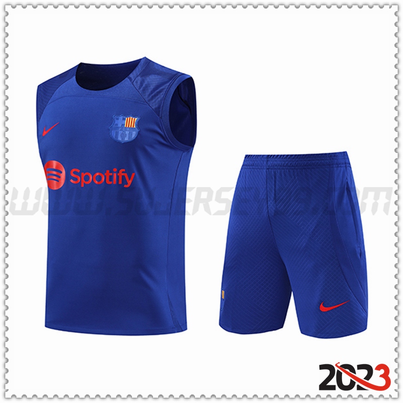 Camiseta Entrenamiento Sin Mangas FC Barcelona + Pantalones cortos Azul 2023 2024