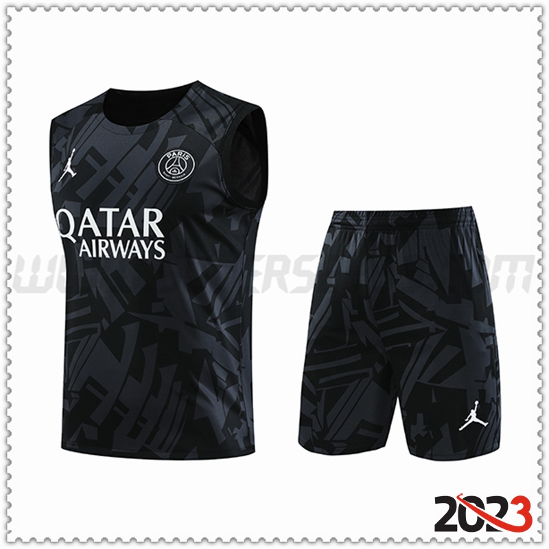 Camiseta Entrenamiento Sin Mangas PSG Jordan + Pantalones cortos Negro 2023 2024