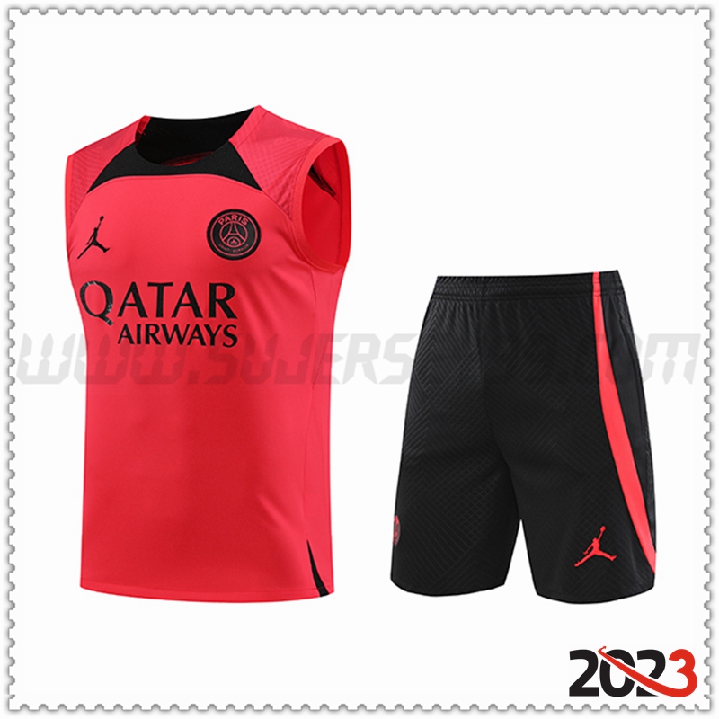 Camiseta Entrenamiento Sin Mangas PSG Jordan + Pantalones cortos Rojo 2023 2024