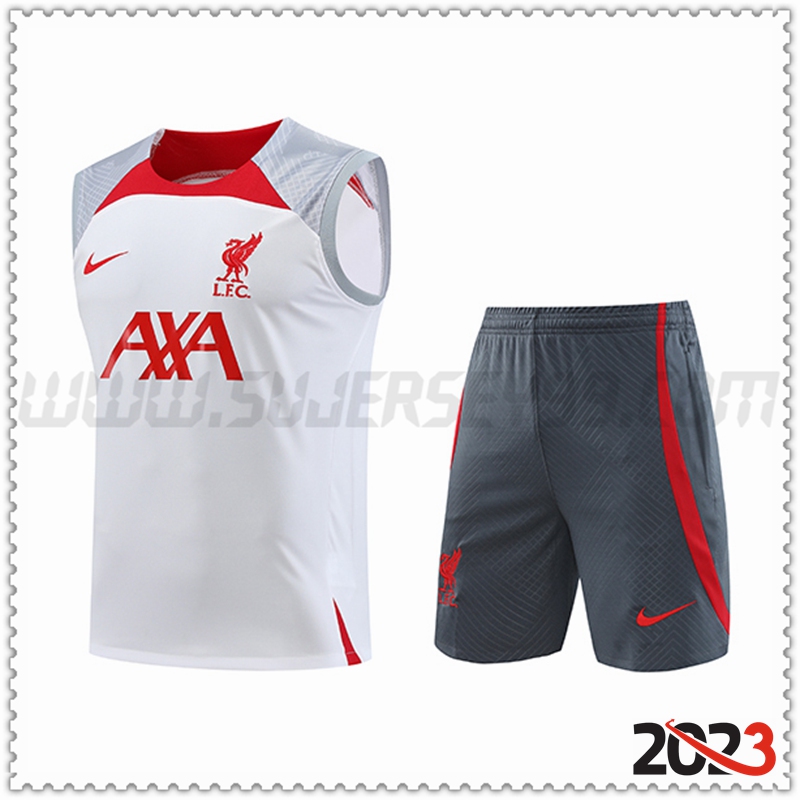 Camiseta Entrenamiento Sin Mangas FC Liverpool + Pantalones cortos Blanco 2023 2024