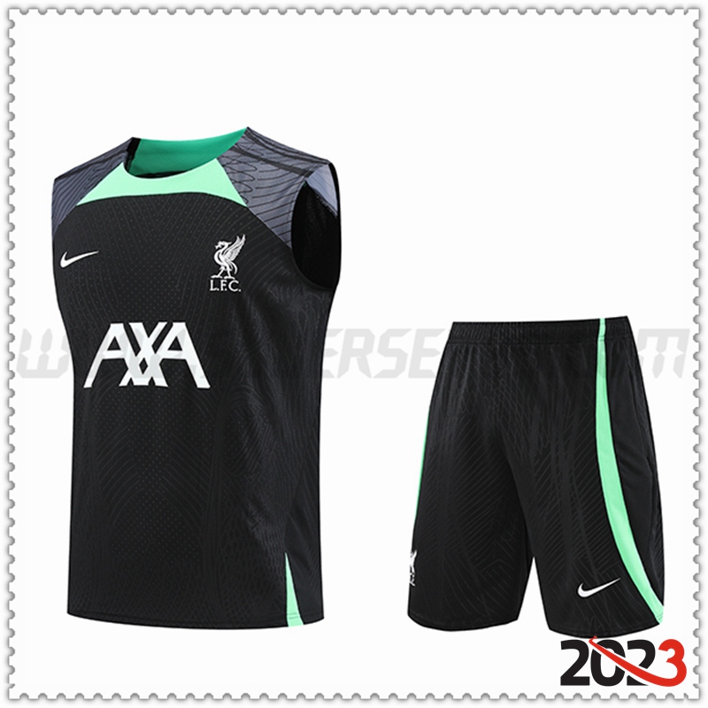 Camiseta Entrenamiento Sin Mangas FC Liverpool + Pantalones cortos Negro 2023 2024