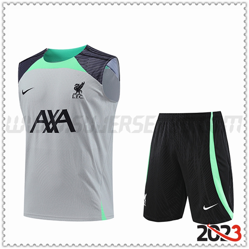 Camiseta Entrenamiento Sin Mangas FC Liverpool + Pantalones cortos Gris 2023 2024