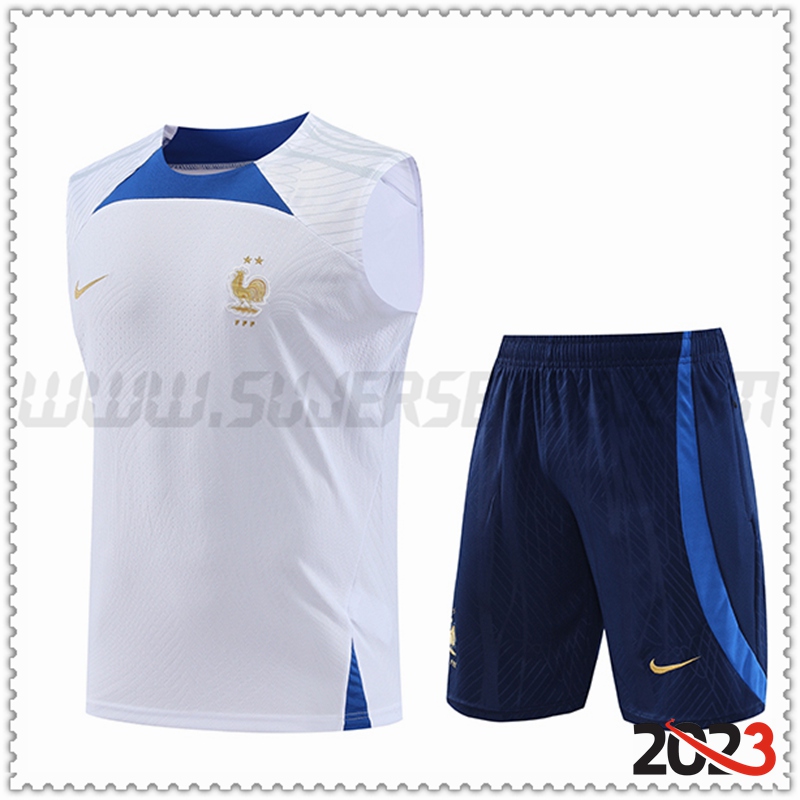 Camiseta Entrenamiento Sin Mangas Francia + Pantalones cortos Blanco 2023 2024