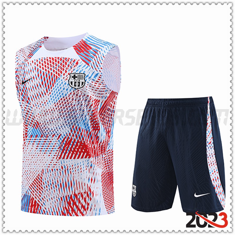 Camiseta Entrenamiento Sin Mangas FC Barcelona + Pantalones cortos Rojo/Azul 2023 2024