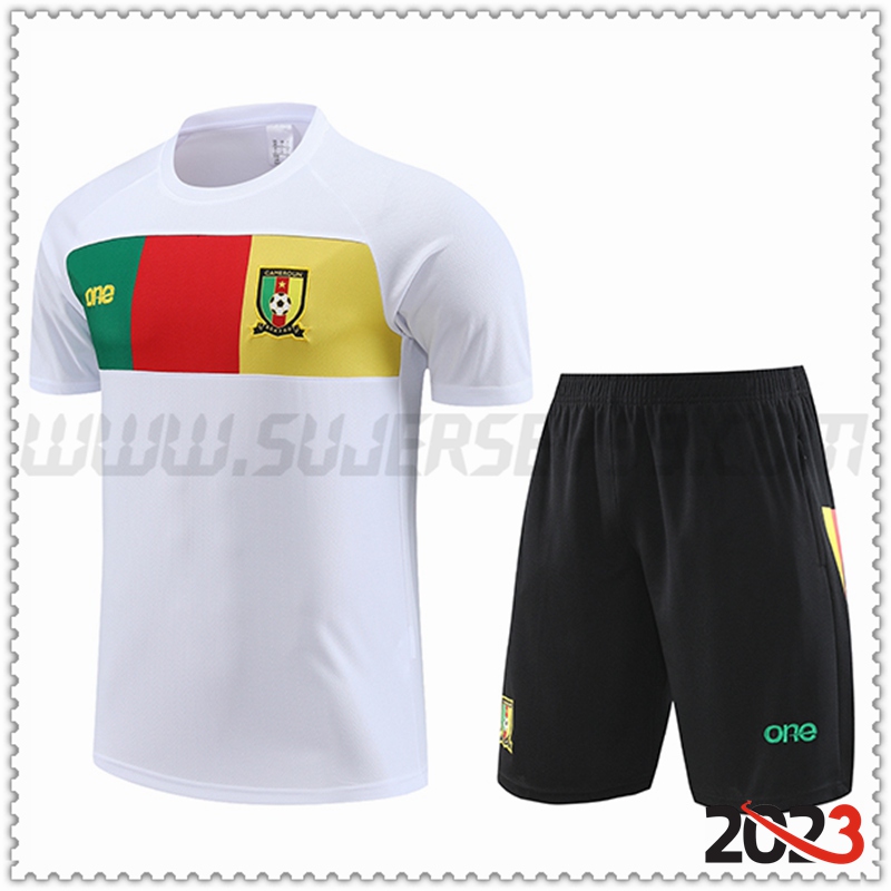 Camiseta Entrenamiento Camerún + Pantalones cortos Blanco 2023 2024