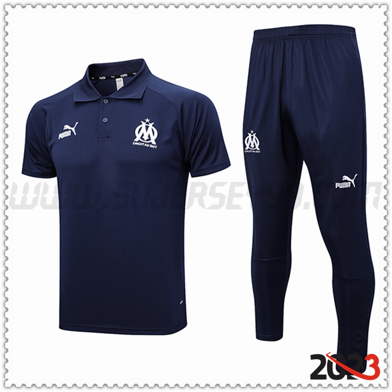 Polo Futbol Marsella + Pantalones Azul Marino 2023 2024