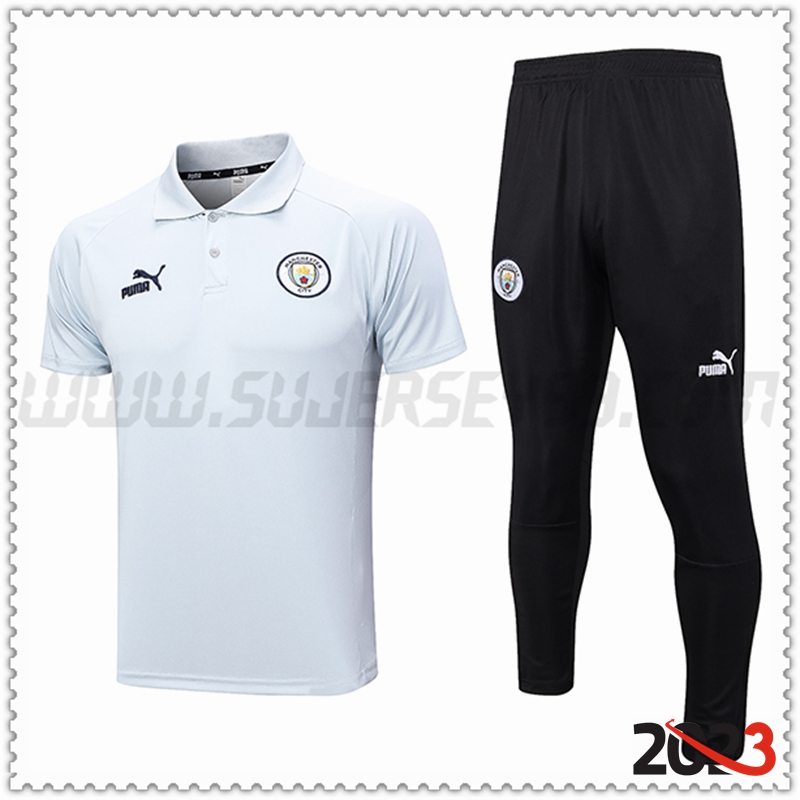 Polo Futbol Manchester City + Pantalones Gris Claro 2023 2024