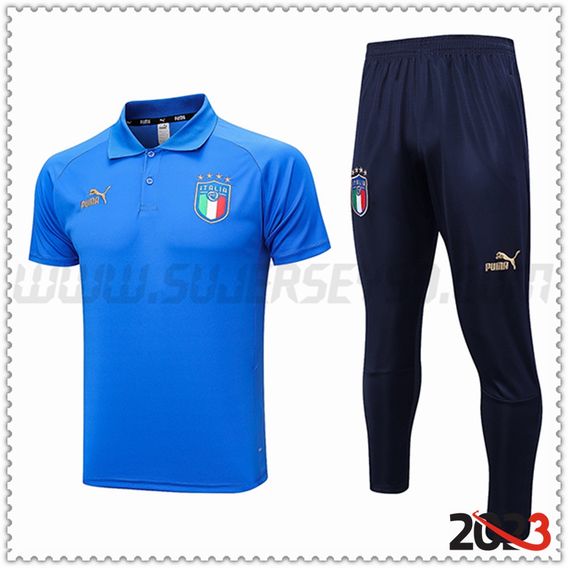 Polo Futbol Italia + Pantalones Azul 2023 2024