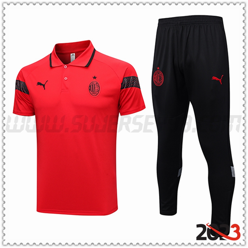 Polo Futbol AC Milan + Pantalones Rojo 2023 2024